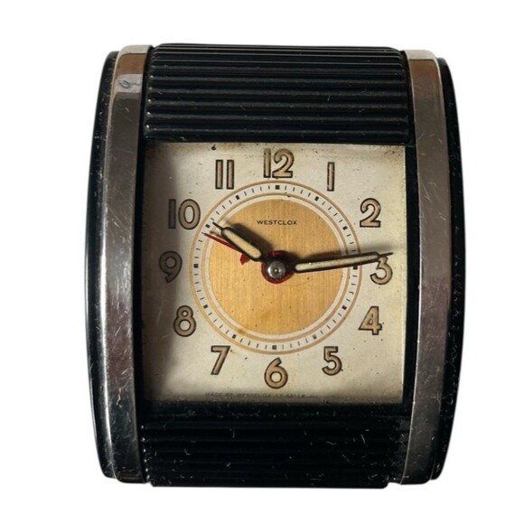 Vintage 1950s Westclox Travel Alarm Clock Art Deco Retro Roll Top Closure READ - Picture 1 of 6